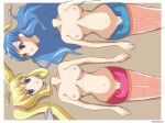  2girls ahoge bisected blonde_hair blue_eyes blue_hair breasts cannibalism censored commentary corpse cutting death decapitation empty_eyes english_commentary ero_guro guro highres houshou_hanon houshou_hanon_(mermaid) long_hair lying medium_breasts merfolk mermaid mermaid_melody_pichi_pichi_pitch monster_girl mosaic_censoring multiple_girls nanami_lucia nanami_lucia_(mermaid) navel nipples severed_head topless_female twintails veiled616 