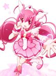  :d antenna_hair bike_shorts blush boots bow bowtie brooch choker cure_happy head_wings heart hoshizora_miyuki jewelry knee_boots long_hair magical_girl mikurun open_mouth outstretched_hand pink pink_bow pink_choker pink_eyes pink_hair pink_neckwear pink_skirt precure shorts shorts_under_skirt skirt smile smile_precure! solo standing standing_on_one_leg tiara twintails white_background wrist_cuffs 