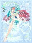  anklet bare_legs barefoot beads bikini bracelet end_breaker! fish green_eyes hair_ornament hourglass jewelry long_hair long_legs necklace non-web_source red_hair swimsuit veil very_long_hair water 