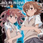  2girls :< abstract_background album_cover album_name arm_at_side blush bow brown_eyes brown_hair brown_sweater_vest choppy_bangs coin collared_shirt commentary cover digital_rain electricity fripside grey_skirt group_name hair_bow highres holding holding_coin light_smile long_hair looking_at_viewer medium_hair misaka_mikoto multiple_girls official_art only_my_railgun parted_hair red_bow school_emblem school_uniform shirai_kuroko shirt short_sleeves side_part skirt summer_uniform sweater_vest tanaka_yuuichi toaru_kagaku_no_railgun toaru_majutsu_no_index tokiwadai_school_uniform twintails v-neck white_shirt 