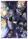  3girls :d :p absurdres animal_ear_piercing animal_ears black_hair black_jacket black_shirt black_skirt black_vest blonde_hair blue_eyes boots dog_ears dog_girl dog_tail fisheye from_above graffiti grey_jacket highres hood hoodie jacket kmnz lita_(kmnz) medium_hair multicolored_hair multicolored_jacket multiple_girls nero_(kmnz) open_clothes open_jacket open_mouth paw_print purple_eyes shirt skirt smile standing tail takuotsu_(yamataku110203) tina_(kmnz) tongue tongue_out two-tone_hair two-tone_jacket vending_machine vest virtual_youtuber white_boots white_hair white_hoodie 