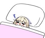  1girl =_= absurdres blonde_hair blush_stickers chibi chibi_only commentary_request fang hair_intakes hair_ornament hairclip highres kurumi_noah lying medium_hair on_back open_mouth pillow pink_blanket simple_background sleeping smile solo teddy_bear_hair_ornament virtual_youtuber vspo! white_background yasashi_v zzz 