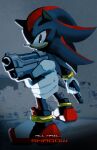  1boy absurdres aiming aiming_at_viewer beretta_92 black_fur character_name closed_mouth commentary dual_wielding english_commentary english_text furry furry_male gun handgun hedgehog_boy highres holding holding_gun holding_weapon looking_at_viewer male_focus multicolored_hair rythayze shadow_the_hedgehog sonic_(series) streaked_hair weapon 