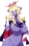  1girl absurdres alternate_costume blonde_hair breasts collarbone commentary_request cosplay dress epaulettes gloves gundam hat highres kycilia_zabi kycilia_zabi_(cosplay) large_breasts long_hair looking_at_viewer mask mobile_suit_gundam mouth_mask purple_dress purple_eyes purple_mask raptor7 sidelocks simple_background solo touhou white_background white_gloves white_hat yakumo_yukari 