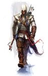  artist_request assassin's_creed_(series) assassin's_creed_iii belt bow_(weapon) coat connor_kenway fingerless_gloves gloves highres hood male_focus official_art quiver solo tomahawk vambraces weapon 