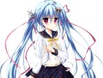  1girl blue_hair bow bowtie buttons collarbone dot_nose double-breasted floating_hair game_asset hair_ornament hair_ribbon long_hair long_sleeves luluna magical_marriage_lunatics!! non-web_source official_art plaid_clothes plaid_sailor_collar plaid_skirt purple_eyes ribbon sailor_collar sakurasaka_tsuchiyu shirt simple_background skirt skull striped_clothes tachi-e transparent_background twintails two-tone_shirt white_shirt yellow_bow yellow_bowtie 
