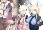  1boy 1girl absurdres animal_ear_fluff animal_ears armband black_gloves black_necktie black_pantyhose black_thighhighs blacked_female blonde_hair blue_archive blue_armband blue_necktie blue_shirt blue_skirt blush breast_tattoo breasts censored collared_shirt commentary_request cowboy_shot cupless_swimsuit dark-skinned_male dark_skin dog_ears dog_girl earrings elbow_gloves fellatio fingering gloves grey_background grey_eyes hair_over_one_eye halo hand_in_pocket hand_up hetero highres holding imojima impossible_clothes impossible_shirt interracial jacket jewelry kanna_(blue_archive) large_areolae large_breasts long_sleeves looking_at_viewer miniskirt mosaic_censoring multiple_views necktie nipples no_symbol_tattoo nude one_eye_covered open_clothes open_jacket open_mouth oral paid_reward_available pantyhose pencil_skirt penis queen_of_spades_symbol race_fetishism race_fetishism_symbol rolling_eyes salute sharp_teeth shirt sidelocks simple_background skindentation skirt slingshot_swimsuit spade_(shape) spade_earrings spade_vine_tattoo sweatdrop swimsuit tattoo teeth thighhighs undressing very_dark_skin 