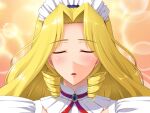  1girl blonde_hair blush close-up closed_eyes drill_hair facing_viewer fuuki_iinchou_seira game_asset ishigaki_takashi kagami_mirei kissing_viewer long_hair maid maid_headdress non-web_source official_art open_mouth portrait self-datamine solo variant_set visual_novel_cg 
