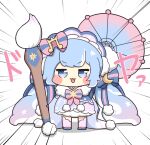  1girl :3 :d blue_bonnet blue_bow blue_eyes blue_hair blue_shoes blush_stickers bonnet bow bowtie chibi chibi_only commentary_request double-parted_bangs emphasis_lines full_body giant_brush hair_bow hatsune_miku holding holding_paintbrush holding_umbrella jitome long_hair looking_at_viewer multicolored_hair nukotun open_mouth paintbrush pink_bow pink_bowtie pink_socks shoes simple_background smile socks solo standing streaked_hair striped_bow striped_bowtie striped_clothes twintails umbrella v-shaped_eyebrows very_long_hair vocaloid white_background white_streaks yuki_miku yuki_miku_(2023) 