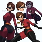  1girl ass bodysuit breasts breikka brown_hair domino_mask elasticity elastigirl eye_mask gloves huge_ass latex latex_gloves mask mature_female red_bodysuit short_hair skin_tight solo superhero_costume the_incredibles thighhighs_over_bodysuit 