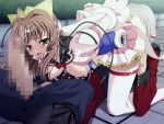  1boy 1girl 2000s_(style) 69 after_fellatio ahoge arms_behind_back bdsm blush bondage bound bound_wrists breasts brown_eyes brown_hair censored cum cum_in_mouth cum_on_body cum_on_breasts cum_on_clothes cum_on_hair cum_on_tongue cunnilingus facial fellatio game_asset girl_on_top hetero long_hair magical_girl mahou_senshi_(series) mahou_senshi_symphonic_knights mosaic_censoring night nipples non-web_source official_art open_clothes open_mouth open_shirt oral outdoors penis saitou_natsuki saliva self-datamine sitting sitting_on_person skirt solo_focus straddling symphonic_lily thighhighs tongue tongue_out variant_set visual_novel_cg yurise_ririna 