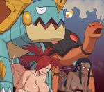  2boys 2girls absurdres ass bestiality black_hair blue_background blue_eyes blue_hair blush breasts collarbone commentary_request cross-eyed cum cum_overflow dark-skinned_female dark_skin drednaw earrings ejaculation flannery_(pokemon) forehead gradient_background group_sex hair_ornament hair_over_one_eye highres hoop_earrings huge_breasts jewelry large_breasts long_hair lying multicolored_hair multiple_boys multiple_girls musical_note nessa_(pokemon) nipple_piercing nude on_stomach open_mouth orgy paid_reward_available piercing pokemon pokemon_(creature) pokemon_ruby/sapphire/emerald pokemon_sword_and_shield pokephilia ponytail puffy_nipples red_background red_eyes red_hair rolling_eyes sex sex_from_behind shadow sidelocks sidneyholic smoke spoken_musical_note streaked_hair torkoal torogao zoophilia 