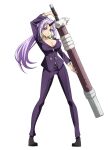  1girl arm_up artist_request belt black_belt black_horns black_shoes breasts cleavage closed_mouth collarbone formal_clothes full_body hand_up holding holding_sheath holding_sword holding_weapon horns jacket large_breasts long_hair looking_at_viewer official_art oni pants ponytail purple_eyes purple_hair purple_jacket purple_nails purple_pants purple_suit scabbard second-party_source sheath shion_(tensura) shoes simple_background single_horn smile solo standing suit sword tensei_shitara_slime_datta_ken transparent_background weapon 
