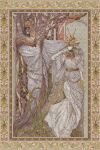  2boys absurdres androgynous animal_legs armor border cape covered_eyes crown dark_souls_(series) dark_souls_iii dark_sun_gwyndolin gold_armor gold_headwear grey_robe helmet helmet_over_eyes highres m_zeyheri masked multiple_boys ornate ornate_border ornate_clothes pontiff_sulyvahn robe snake spiked_helmet spiked_necklace white_cape 