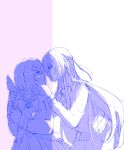  2girls absurdres amaori_renako ao_(aymr6215) blush bow bowtie braid clothes_around_waist collared_shirt commentary_request eye_contact half_up_braid hand_on_another's_chin highres koto_satsuki long_hair looking_at_another medium_hair monochrome multiple_girls shirt sweater sweater_around_waist watashi_ga_koibito_ni_nareru_wake_naijan_murimuri! yuri 