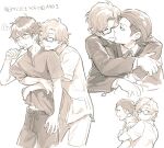  ! 2boys armband brushing_teeth commentary_request drawstring glasses hair_slicked_back hair_undone head_on_another's_shoulder hiraga_keisuke holding holding_toothbrush hug hug_from_behind isa_(peien516) looking_at_another male_focus midriff_peek multiple_boys multiple_views navel odagiri_hidetoshi pajamas pants persona persona_3 rectangular_eyewear semi-rimless_eyewear short_hair short_sleeves simple_background smile spoken_exclamation_mark toothbrush translation_request under-rim_eyewear white_background yaoi 