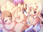  1boy 3girls agnes_ardbeg_augustus blonde_hair blue_eyes blush breasts cleo_cragganmore group_sex harem_party moriuji multiple_girls penis purple_hair red_eyes uncensored waka 