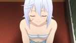 1girl anime_coloring bandeau blue_bandeau blue_shorts breasts chris_(konosuba) cleavage closed_eyes closed_mouth collarbone curtains diamond_earrings earrings frilled_bandeau frilled_shorts frills from_above game_asset grey_hair highres indoors jewelry kneeling kono_subarashii_sekai_ni_shukufuku_wo! kono_subarashii_sekai_ni_shukufuku_wo!_kono_yokubukai_game_ni_shinpan_o! midriff navel non-web_source official_art scar scar_on_cheek scar_on_face self-datamine short_hair shorts side_ahoge sleepwear small_breasts smile solo upper_body variant_set 