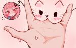  1girl ? @_@ animal_print blue_hoodie blush cat_bite_(meme) cat_print commentary do_you_want_to_pet_my_cat_(meme) fingering fingernails groin hair_between_eyes hair_ornament hood hoodie indie_virtual_youtuber iomaya_(vtuber) long_hair meme mole mole_under_eye nixeu open_mouth pink_eyes pink_hair pussy pussy_focus star_(symbol) star_hair_ornament sweat thighs uncensored untranslatable_commentary virtual_youtuber 