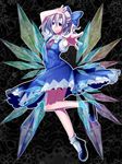  bad_id bad_pixiv_id blue_eyes blue_hair bow cirno dress fairy hair_bow highres hinazuka_ryou ice ice_wings looking_at_viewer puffy_sleeves ribbon short_hair short_sleeves smile solo touhou wings 