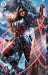  1girl absolute_dc absolute_wonder_woman amazon_warrior arm_wrap armor black_cape black_hair blue_eyes boots cape commentary dc_comics english_commentary highres holding holding_sword holding_weapon lasso long_hair mark_brooks mountain shoulder_armor snow superhero_costume sword weapon wonder_woman wonder_woman_(absolute_dc) wonder_woman_(series) 