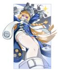  1girl bangboo_(zenless_zone_zero) braid coat commentary drill_hand foreshortening gloves hat highres long_hair looking_at_viewer looking_down norma_hollowell open_clothes open_coat oversized_zipper salute solo tagme thighhighs tuyumori_kaoru_(alilybell1241) untranslatable_commentary white_gloves white_thighhighs wrist_cuffs zenless_zone_zero zipper 
