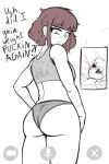  2girls absurdres annoyed aroused_nosebleed ass bandaged_hand bandages blood brown_hair clenched_teeth commentary english_commentary english_text fluffkaiser from_behind highres hooligan_(fluffkaiser) lingerie multiple_girls nosebleed panties pfc_cska_moscow policewoman_(fluffkaiser) teeth underwear yuri 