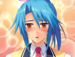  1girl blue_hair blush fuuki_iinchou_seira game_asset hair_ribbon ishigaki_takashi looking_at_viewer necktie non-web_source official_art open_mouth ponytail portrait ribbon sakakibara_saori school_uniform self-datamine solo variant_set visual_novel_cg yellow_eyes 