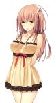  1girl arms_behind_back blush breasts brown_eyes brown_hair closed_mouth collarbone cowboy_shot dress game_asset hair_ornament kamishiro_ouka large_breasts large_variant_set long_hair looking_at_viewer mahou_shoujo_lucifer_ouka nobushito non-web_source official_art one_side_up pink_hair red_eyes ribbon self-datamine simple_background solo tachi-e transparent_background variant_set 