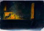  2girls artist_request bush dark fire grass highres loca! multiple_girls night official_art sign sitting train 