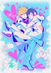  2boys absurdres arm_around_another's_waist arms_around_neck black_hair blonde_hair carrying carrying_person cigarette closed_mouth collared_shirt copyright_name dot_nose double-parted_bangs durarara!! eromkk figure_four_sitting frown fur-trimmed_hood fur-trimmed_sleeves fur_trim hair_between_eyes headphones heart heiwajima_shizuo highres hood hood_down hooded_jacket jacket male_focus multicolored_shoes multiple_boys official_alternate_costume orihara_izaya pants parted_bangs pink_eyes pink_shirt pink_shoes pinstripe_pattern pinstripe_shirt princess_carry shirt shoes short_hair sitting smile suit suit_jacket suit_pants twitter_username white_fur white_jacket white_pants white_shoes white_suit wing_collar yaoi 