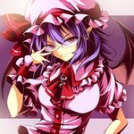  amamorient ascot bat_wings bespectacled glasses hat hat_ribbon purple_hair red_eyes remilia_scarlet ribbon short_hair smile solo touhou wings 