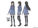  1girl anime_coloring black_eyes black_hair black_shoes black_thighhighs blue_jacket blue_skirt bow bowtie buttons double-breasted from_behind from_side full_body glasses jacket loafers long_hair miniskirt multiple_views murasame_sumika non-web_source official_art red_bow red_bowtie reference_sheet sasameki_koto school_uniform shoes skirt smile solo standing straight-on thighhighs turnaround zettai_ryouiki 