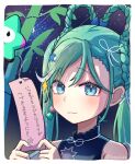  1girl 39 aqua_hair bamboo blue_eyes blush closed_mouth commentary_request crop_top hair_between_eyes hair_ornament hatsune_miku highres long_hair looking_at_viewer magical_mirai_(vocaloid) magical_mirai_miku magical_mirai_miku_(2025) night official_alternate_costume official_alternate_hairstyle revision sky smile solo star_(symbol) star_hair_ornament tanabata translation_request twintails very_long_hair vocaloid yasuno-labo 