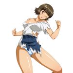  1girl :o ;o bare_shoulders blue_hakama blunt_bangs blush breasts brown_eyes brown_hair chouhi_ekitoku_(ikkitousen) cleavage clenched_hands clothing_cutout feet_out_of_frame flipped_hair game_asset hakama hip_vent ikkitousen ikkitousen_extra_burst japanese_clothes kimono large_breasts looking_at_viewer non-web_source nose_blush official_art one_eye_closed panties self-datamine short_hair simple_background solo striped_clothes striped_panties thighs torn_clothes torn_hakama torn_kimono torn_sleeves transparent_background underwear white_kimono white_panties 