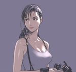  bad_id bad_pixiv_id bare_shoulders black_eyes black_hair breasts cleavage gun handgun iria_(iria_zeiram_the_animation) iria_zeiram_the_animation large_breasts lips purple_background revolver sano_toshihide simple_background solo tank_top weapon zeiram_2 