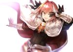  all_male armor astolfo bow cape fang fate/grand_order fate_(series) gloves long_hair male pink_hair ponytail purple_eyes shiroinuchikusyo trap wink 
