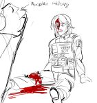  1boy 1other bleeding blood blood_from_forehead callsign cyrillic dying empty_eyes english_text highres injury kenneth_del_duca long_hair magazine_(weapon) original rottennurse5 russian_ground_forces russo-ukrainian_war sitting soldier ukrainian_ground_forces ukrainian_text 
