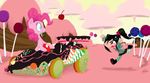  aliasforrent black_hair blue_eyes candy clothed clothing crossover duo eating equine female feral friendship_is_magic hair horse lollipop mammal my_little_pony pink_hair pinkie_pie_(mlp) pony vanellope_von_schweetz wreck-it_ralph wreck_it_ralph 
