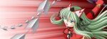  1girl 2000s_(style) angry blue_eyes breasts cleavage cleavage_cutout clothing_cutout elixir_rose game_asset gloves green_hair hair_ribbon holding holding_sword holding_weapon kagashima_itsuki long_hair magical_girl mahou_senshi_(series) mahou_senshi_elixir_knights motion_lines non-web_source official_art open_mouth ribbon saitou_natsuki self-datamine solo speed_lines sword very_long_hair visual_novel_cg weapon whip whip_sword 