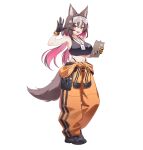  1girl :d animal_ears artist_request bare_shoulders black_gloves black_shoes black_sports_bra breasts brown_hair chisaka_airi clipboard colored_inner_hair double-parted_bangs eyewear_on_head flower flower_ornament gloves hair_flower hair_ornament holding holding_clipboard id_card jumpsuit jumpsuit_around_waist lanyard logo long_hair merchandise_available midriff multicolored_gloves multicolored_hair navel needle-nose_pliers official_art open_mouth orange_gloves orange_jumpsuit panty_straps phase_connect pink_hair promotional_art safety_glasses second-party_source shoes sidelocks simple_background smile solo sports_bra sticker sticky_note streaked_hair striped_jumpsuit tail tied_jumpsuit tool_belt transparent_background twintails two-tone_gloves vertical-striped_jumpsuit virtual_youtuber waving white_streaks wolf_ears wolf_girl wolf_tail yellow_eyes 