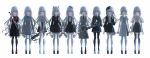  6+girls absurdres alternate_costume barefoot black_hoodie black_necktie black_serafuku black_shirt black_skirt black_thighhighs blood blood_on_clothes blood_splatter chainsaw collared_shirt commentary_request crossbow expressionless grey_eyes hair_over_one_eye hat heterochromia highres holding holding_chainsaw holding_crossbow holding_lead_pipe holding_rope holding_scissors holding_shovel holding_syringe holding_weapon hood hood_up hoodie ima_sugu_rinne_(vocaloid) isekaijoucho isekaijoucho_(artist) kama_(weapon) kamitsubaki_studio kneehighs lead_pipe lineup loafers long_hair looking_at_viewer loose_socks multicolored_hair multiple_girls multiple_persona nata_(tool) neck_ribbon neckerchief necktie noose pleated_skirt red_eyes red_neckerchief ribbon rope sailor_hat school_uniform scissors serafuku shirt shoes short_hair shovel sickle simple_background skirt sleeveless sleeveless_shirt socks streaked_hair suspender_skirt suspenders syringe thighhighs tilted_headwear two-handed weapon white_background white_hair white_shirt 