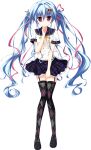  1girl aqua_hair bow buttons collarbone dot_nose double-breasted floating_hair full_body game_asset gartered_thighhighs hair_ornament hair_ribbon loafers long_hair luluna magical_marriage_lunatics!! non-web_source official_art plaid_clothes plaid_sailor_collar plaid_skirt purple_eyes ribbon sailor_collar sakurasaka_tsuchiyu shirt shoes short_sleeves simple_background skirt skull striped_clothes tachi-e transparent_background twintails two-tone_shirt white_shirt 