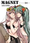  alice-yuki bad_id bad_pixiv_id bare_shoulders breasts hair_ornament hatsune_miku large_breasts long_hair magnet_(vocaloid) medium_breasts megurine_luka multiple_girls twintails vocaloid 