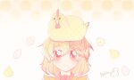  1girl animal_on_head ascot baby_animal bird blonde_hair chick chicken commentary_request egg highres light_smile mewmiamia multicolored_hair niwatari_kutaka on_head red_ascot shirt solo touhou white_background white_shirt wily_beast_and_weakest_creature yellow_shirt 