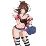  1girl :o bag belt blue_bag blush breasts brown_belt brown_eyes brown_hair brown_shirt buckle cleavage collarbone contrapposto drawstring feet_out_of_frame floral_print floral_print_skirt game_asset handbag hands_up heart heart-shaped_buckle high_ponytail holding holding_bag ikkitousen ikkitousen_extra_burst jacket large_breasts leaning_forward long_hair long_sleeves navel non-web_source official_art open_clothes open_jacket open_mouth panties pink_jacket pink_skirt ponytail print_skirt self-datamine shirt sidelocks simple_background single_bare_shoulder single_off_shoulder skirt solo stomach striped_clothes striped_thighhighs thighhighs torn_clothes torn_jacket torn_shirt torn_skirt torn_thighhighs transparent_background underboob underwear white_panties yagyu_mitsuyoshi_(ikkitousen) 