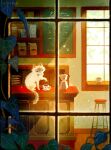  awning cafe cat chair coffee coffee_maker coffee_pot color_point_cat colorpoint_(pattern) commentary counter cup english_commentary fluffy highres himalayan_cat indoors ivytea menu menu_board original saucer table teacup through_window window 