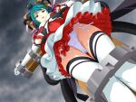  1girl 2000s_(style) ahoge ayahime_kurumi bdsm blush bondage bound bound_knees breasts cleavage cloud cloudy_sky crucifixion dress elbow_gloves from_below game_asset gloves green_hair lemmtear_theta looking_at_viewer magical_girl mahou_senshi_(series) mahou_senshi_lemmtear_knights medium_breasts non-web_source official_art open_mouth outstretched_arms panties pantyshot purple_eyes restrained ribbon saitou_natsuki self-datamine short_hair side-tie_panties skirt sky solo spread_arms stationary_restraints thighhighs underwear variant_set visual_novel_cg white_gloves white_panties white_thighhighs 