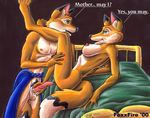  anthro balls bed breasts canine child digitigrade erection female fox foxxfire hindpaw incest lying male mammal mother mother_and_son nipples nude on_back parent paws penis pussy sex son standing straight table_lotus_position young 