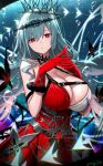  1girl arknights bare_shoulders breasts bubble bug butterfly cleavage commentary_request cowboy_shot dress grey_hair hair_ornament highres huge_breasts jamg336 long_hair official_alternate_costume own_hands_together red_dress skadi_(arknights) skadi_the_corrupting_heart_(arknights) skadi_the_corrupting_heart_(red_countess)_(arknights) sleeveless sleeveless_dress solo underwater very_long_hair watermark 